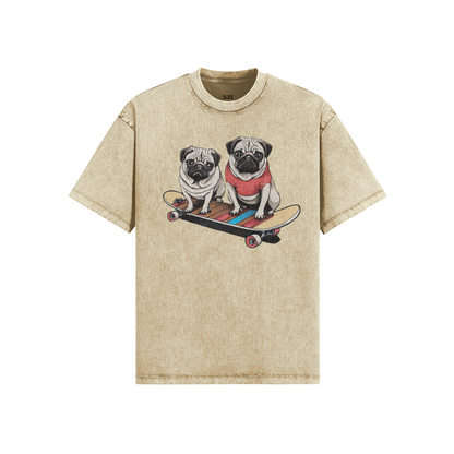 Pug Shredder Oversized Snow Wash Tee