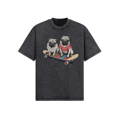 Pug Shredder Oversized Snow Wash Tee